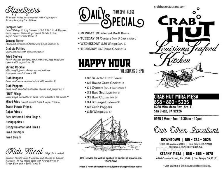 Crab hut menu store