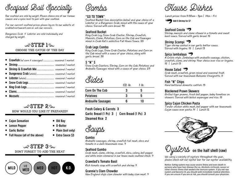 Crab discount hut menu