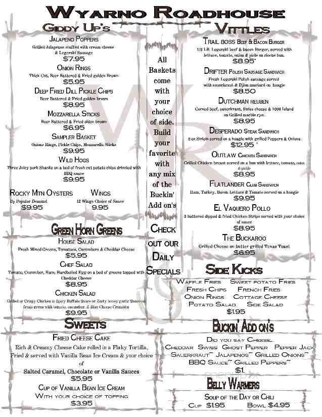 Wyarno Bar - Sheridan, WY menu_pic