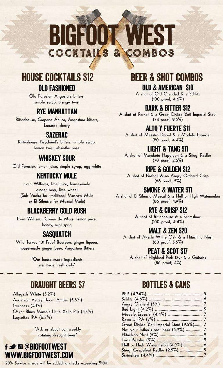 Bigfoot Lodge - Los Angeles, CA menu_pic