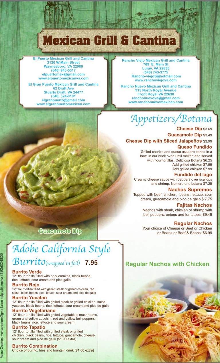 El Puerto Mexican Restaurant - Waynesboro, VA menu_pic