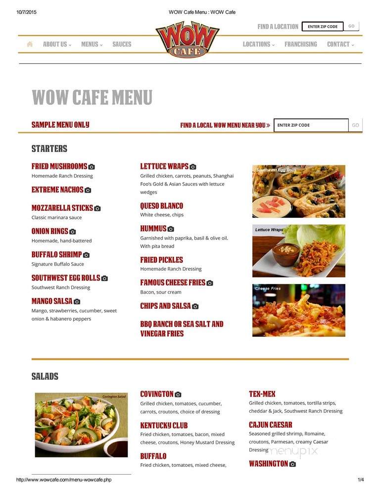 Wow Cafe & Wingery - Rome, GA menu_pic