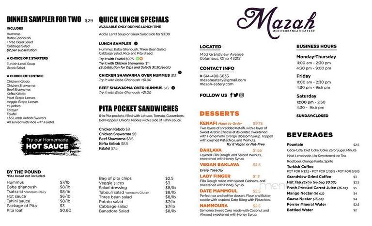 Mazah Mediterranean Eatery - Columbus, OH menu_pic