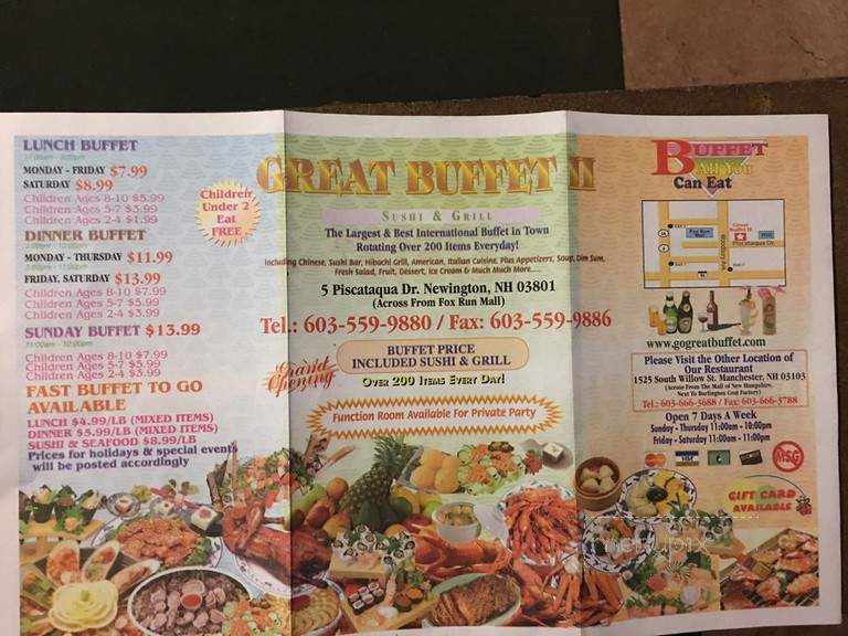 Great Buffet II - Newington, NH menu_pic
