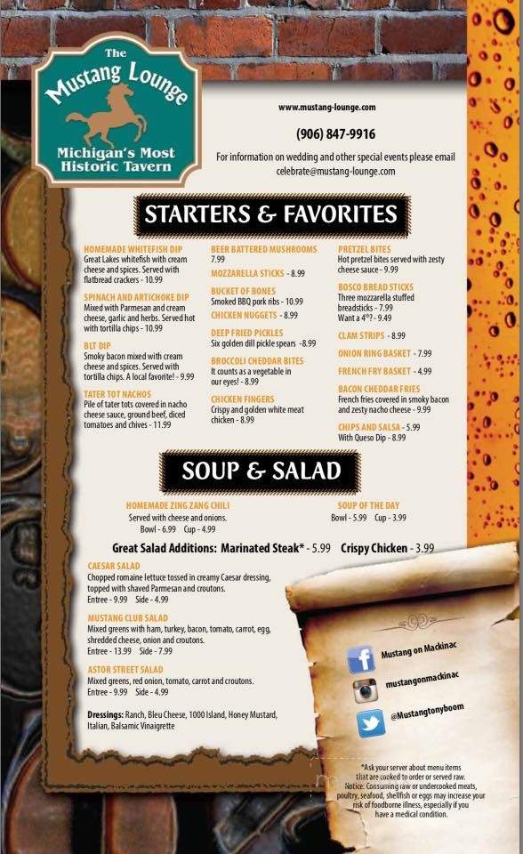 Mustang Lounge - Mackinac Island, MI menu_pic