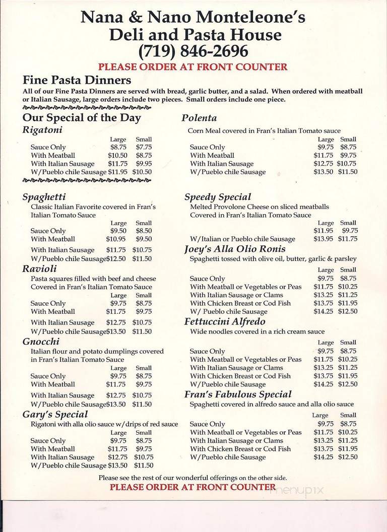 Monteleone Deli - Trinidad, CO menu_pic