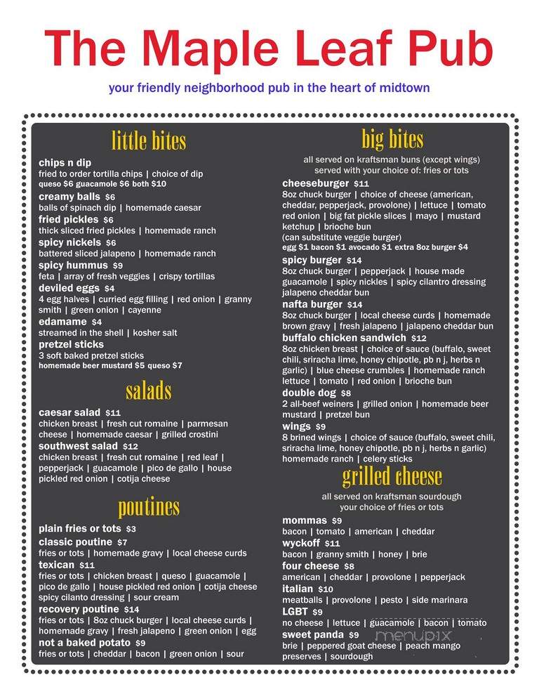 Maple Leaf Pub - Houston, TX menu_pic
