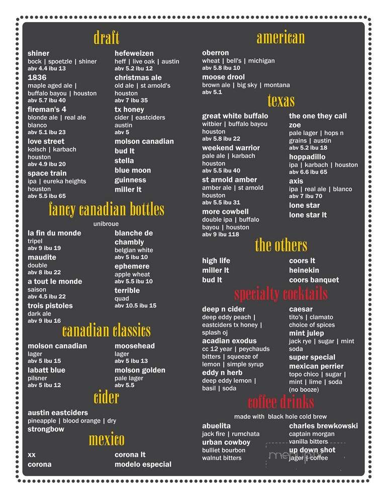 Maple Leaf Pub - Houston, TX menu_pic