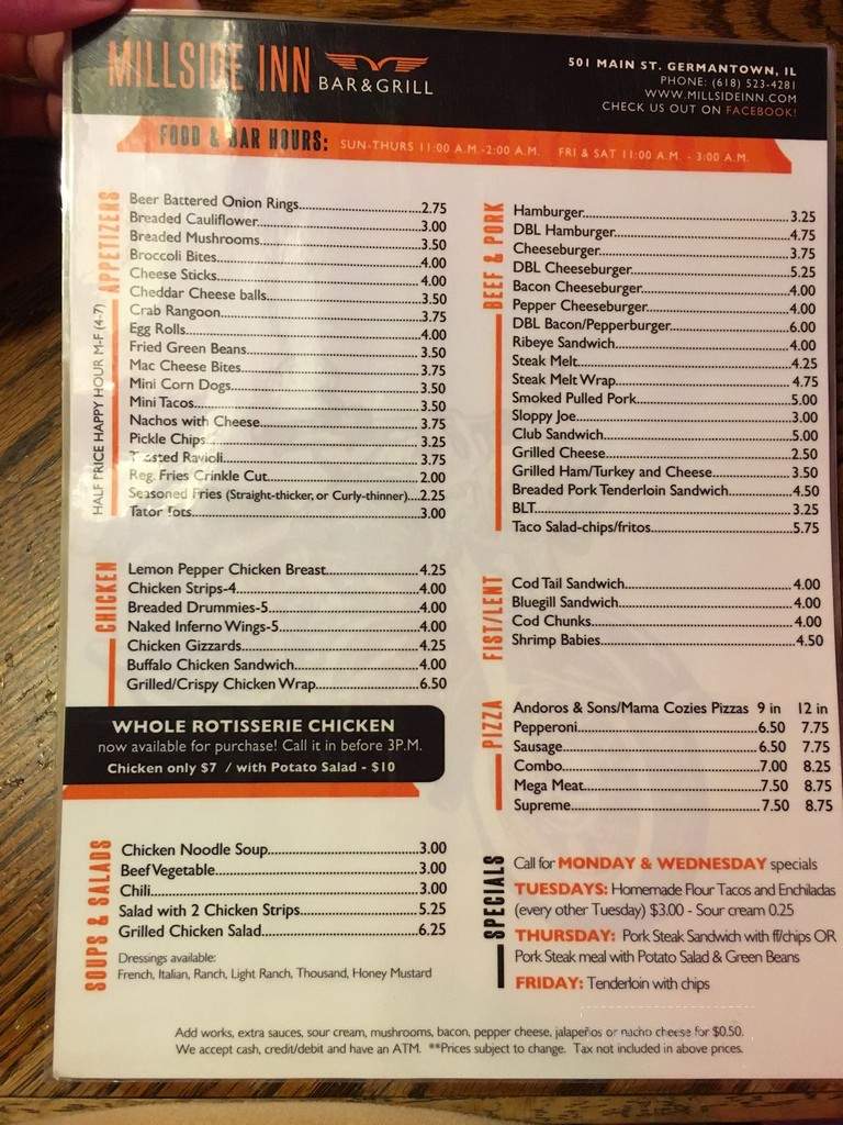 Millside Inn - Germantown, IL menu_pic