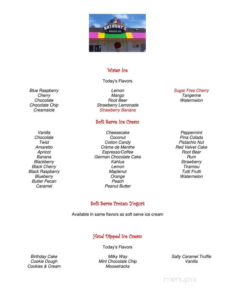 Anthony's Homemade Italian Ice - Runnemede, NJ menu_pic