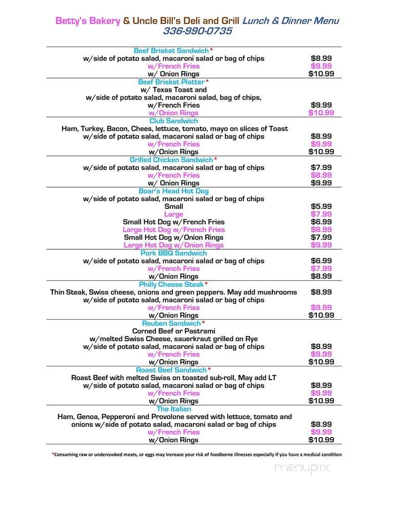 Betty's Breads & Pastries - Hickory, NC menu_pic