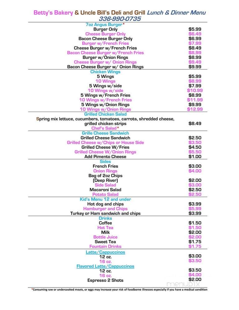 Betty's Breads & Pastries - Hickory, NC menu_pic