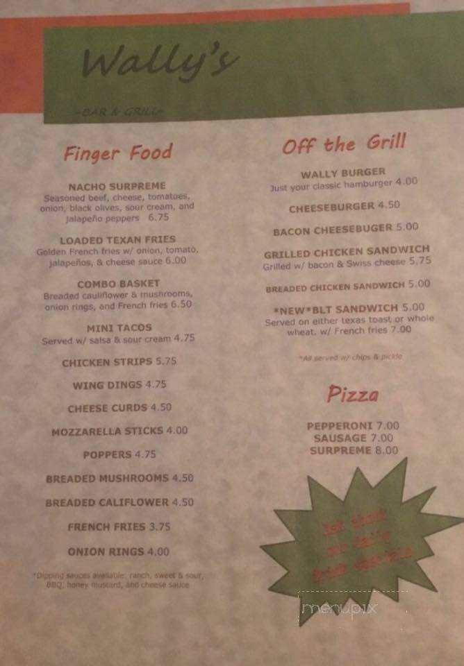Wally's Bar - Gladstone, MI menu_pic