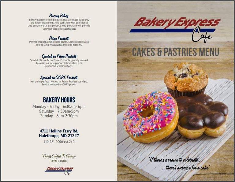 Bakery Express - Windsor Mill, MD menu_pic