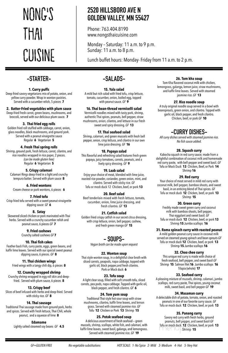 Nong's Thai Cuisine - Golden Valley, MN menu_pic