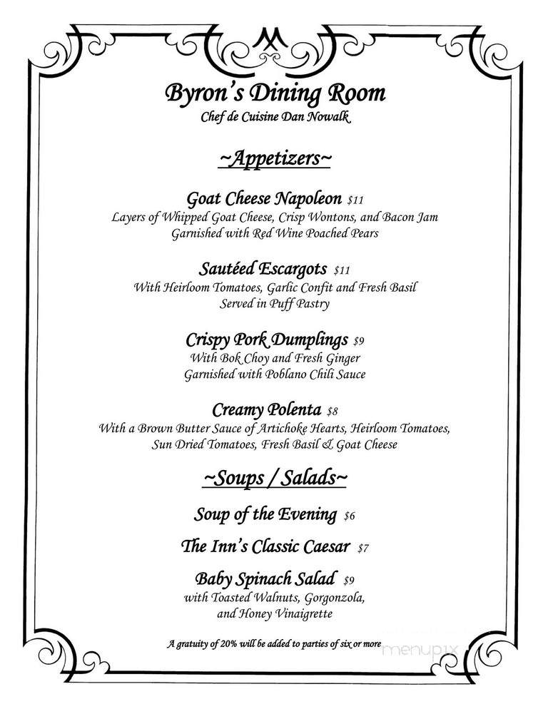 Byron's Dining Room at The Mercersburg Inn - Mercersburg, PA menu_pic