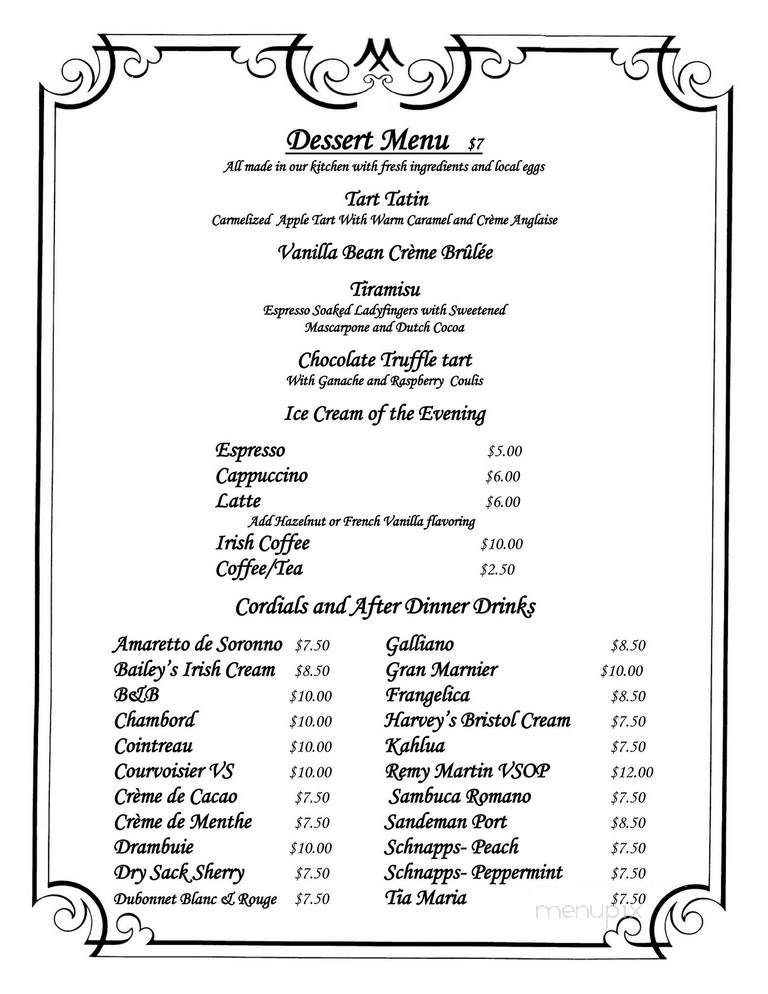 Byron's Dining Room at The Mercersburg Inn - Mercersburg, PA menu_pic