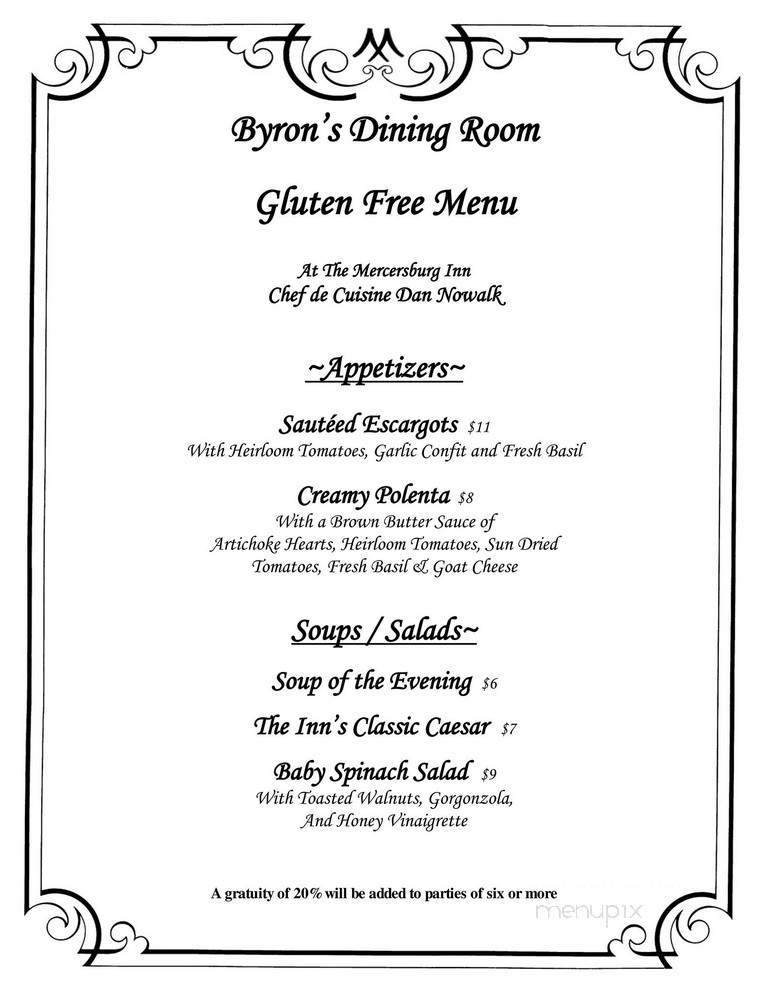 Byron's Dining Room at The Mercersburg Inn - Mercersburg, PA menu_pic