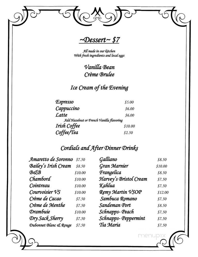 Byron's Dining Room at The Mercersburg Inn - Mercersburg, PA menu_pic