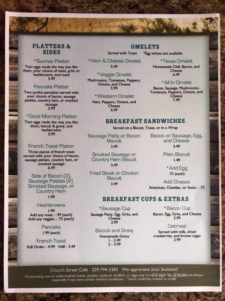 Church Street Coffee - Hahira, GA menu_pic