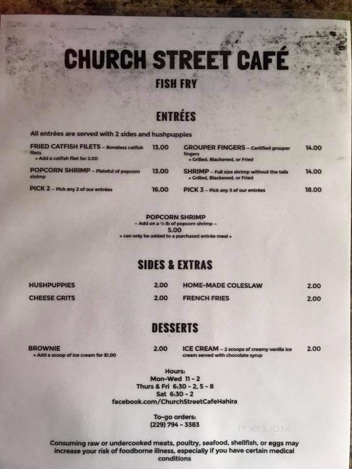 Church Street Coffee - Hahira, GA menu_pic