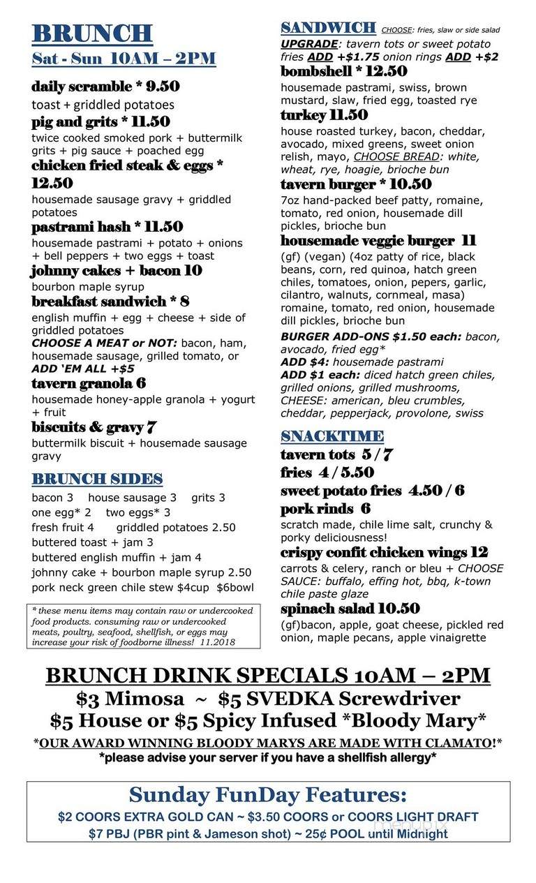 Highland Tavern - Denver, CO menu_pic