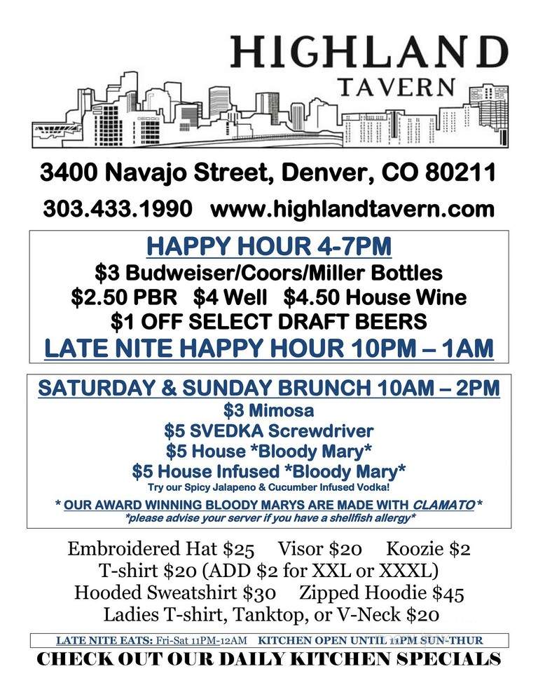 Highland Tavern - Denver, CO menu_pic