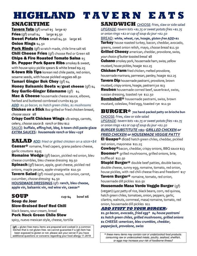 Highland Tavern - Denver, CO menu_pic