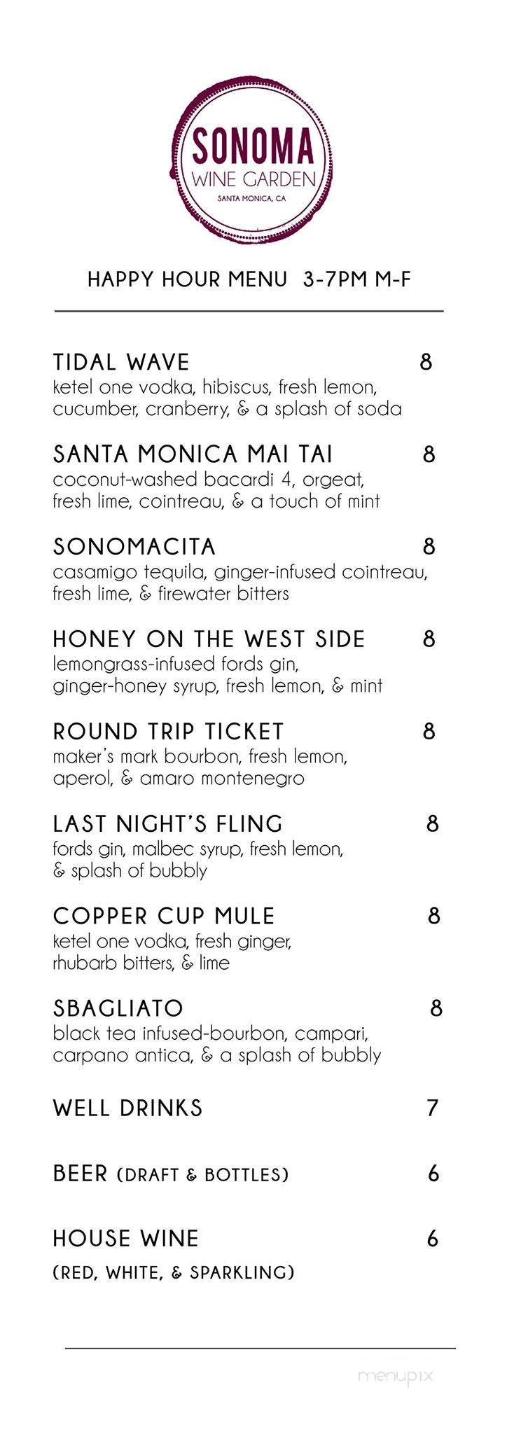 Sonoma Wine Garden - Santa Monica, CA menu_pic