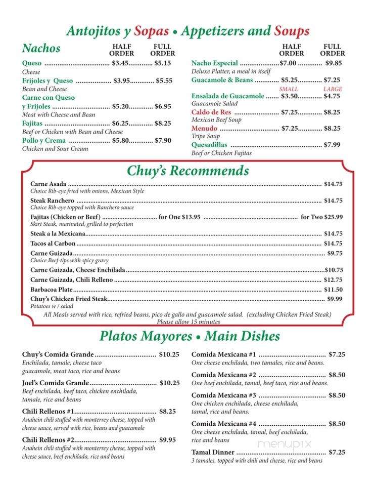Chuy's 5 - Haltom City, TX menu_pic