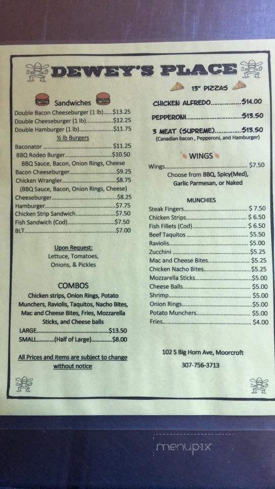 Dewey's Place - Moorcroft, WY menu_pic
