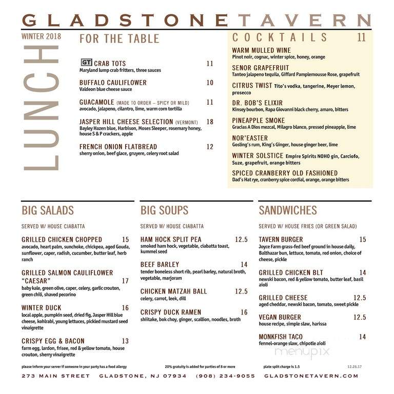 Gladstone Tavern - Gladstone, NJ menu_pic