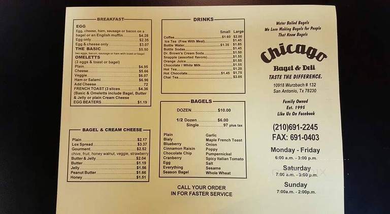 Chicago Bagel & Deli - San Antonio, TX menu_pic