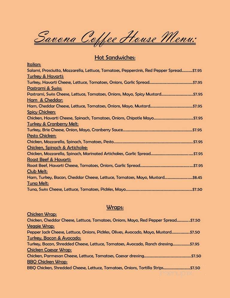 Savona Coffee House - Vancouver, WA menu_pic