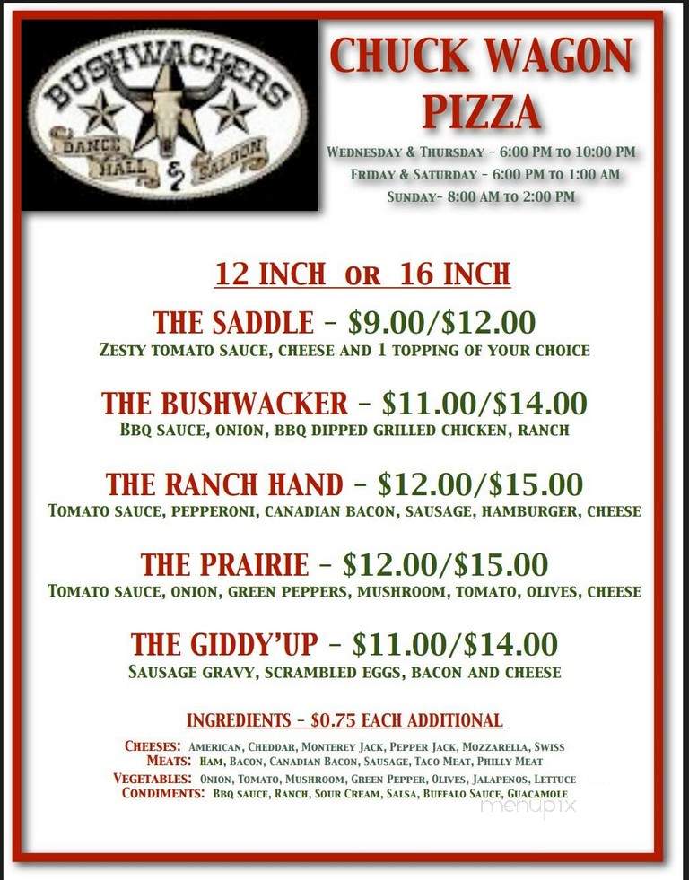 Bushwacker's Saloon & Dance - Ralston, NE menu_pic