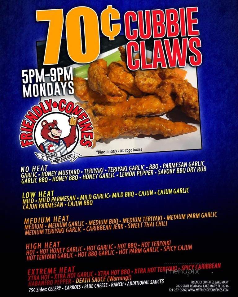 Friendly Confines - Lake Mary, FL menu_pic