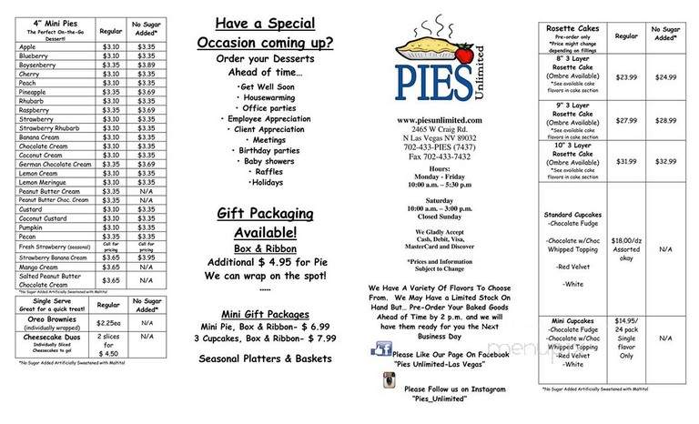 Pies Unlimited - Las Vegas, NV menu_pic