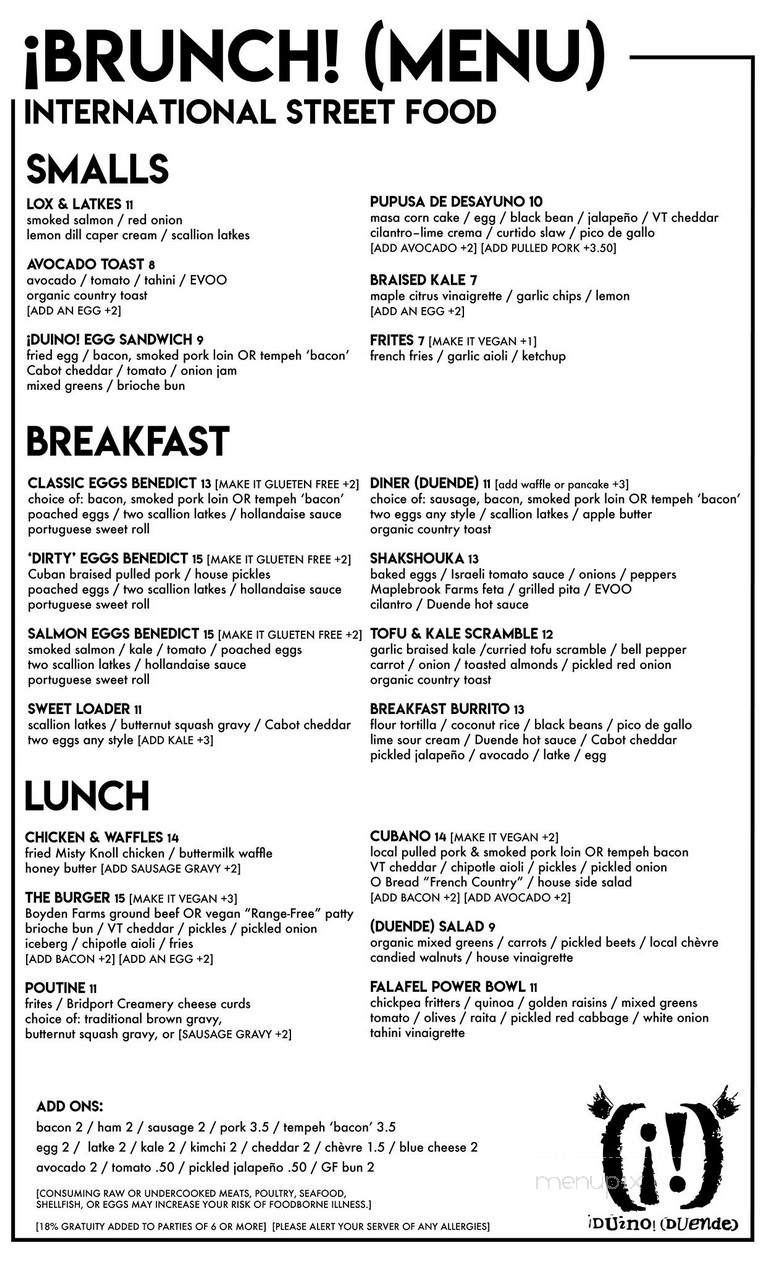 Duino! - Burlington, VT menu_pic