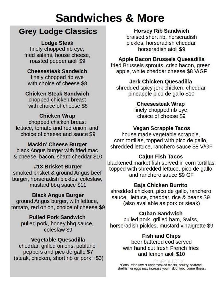 Grey Lodge Pub - Philadelphia, PA menu_pic