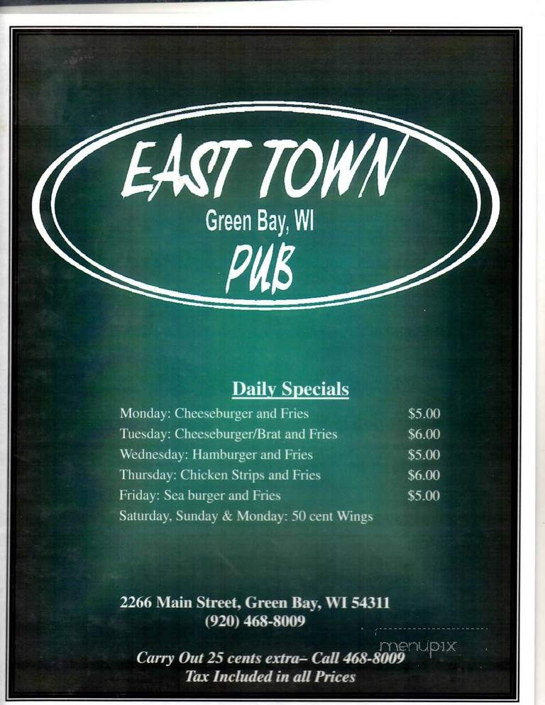 East Town Pub - Green Bay, WI menu_pic