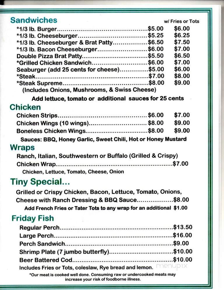 East Town Pub - Green Bay, WI menu_pic