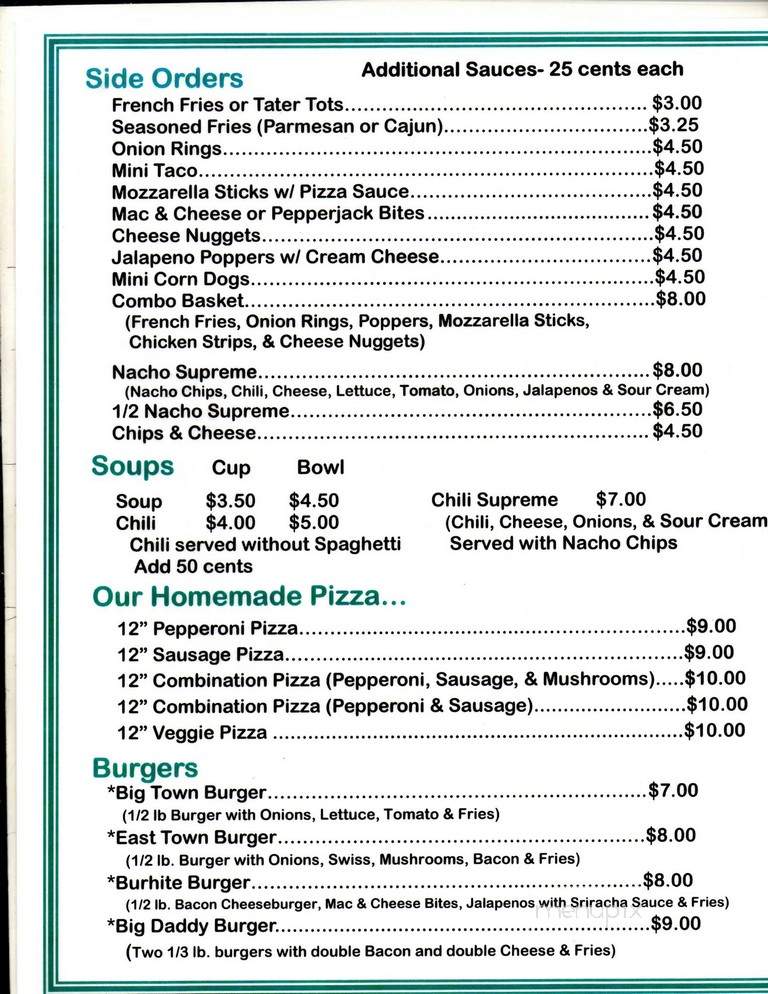 East Town Pub - Green Bay, WI menu_pic