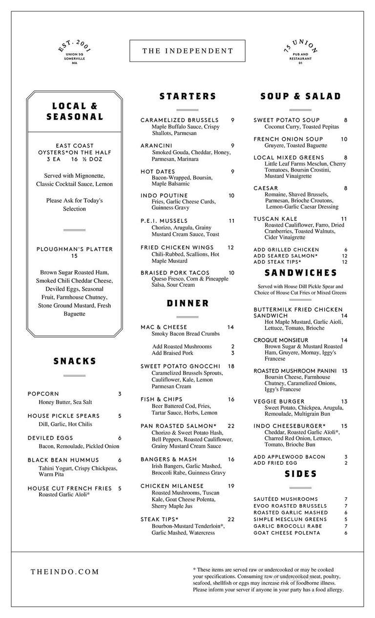 Independent - Somerville, MA menu_pic
