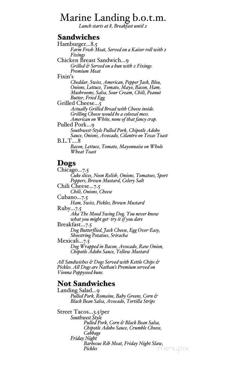 Marine Landing B.O.T.M. - Marine Saint Croix, MN menu_pic