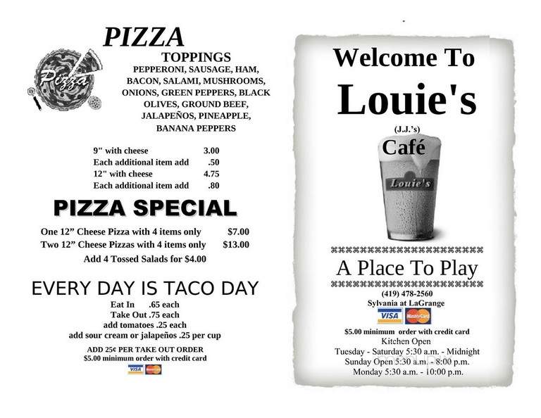Louie's J J's Cafe - Toledo, OH menu_pic