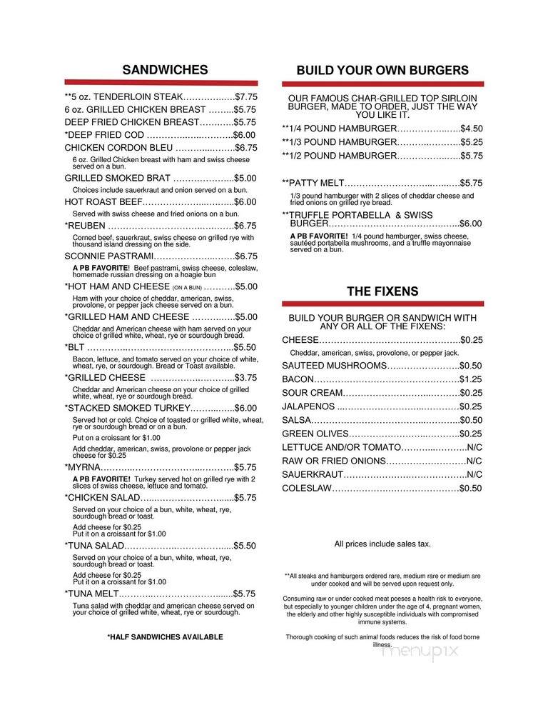 The Press Box Bar & Grill - Sauk City, WI menu_pic