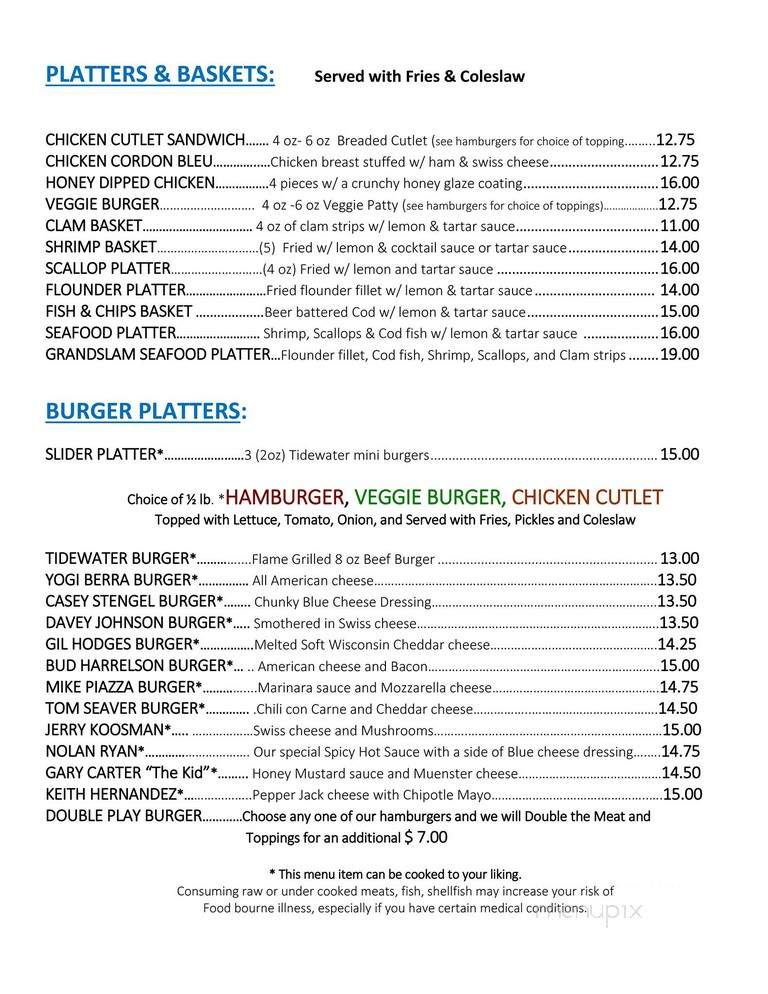 Tidewater AAA Pub - Southampton, NY menu_pic