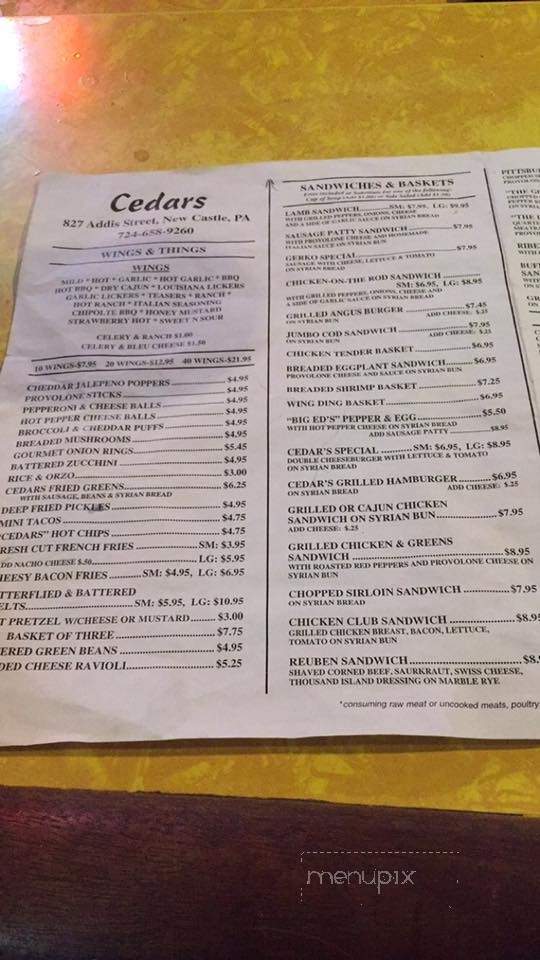 Cedars - New Castle, PA menu_pic