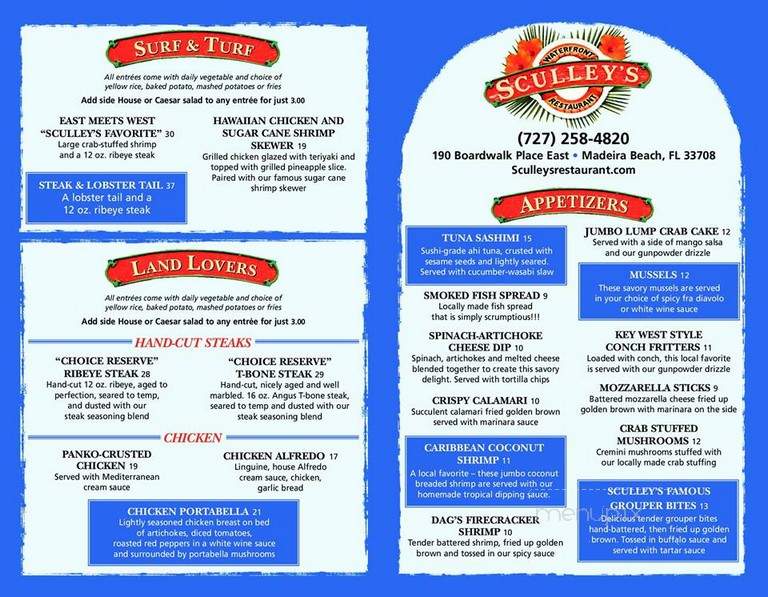 Sculley's Boardwalk Grille - Madeira Beach, FL menu_pic