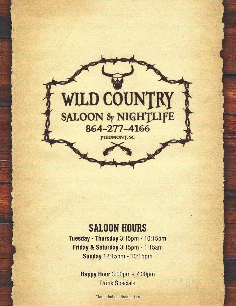 Wild Country Saloon - Piedmont, SC menu_pic